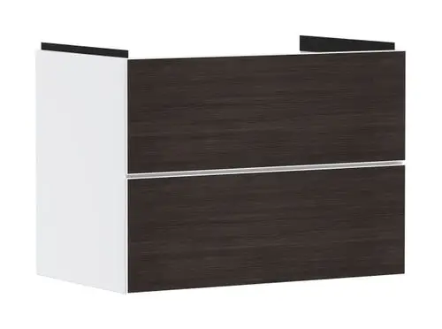 Waschtischunterschrank in Mattweiß von Hansgrohe mit zwei gleich großen Schubkästen, klar strukturiert, ideal für Badezimmer und Waschbereiche.